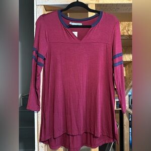 Maurices Burgundy Long Sleeve Top with Navy Stripes